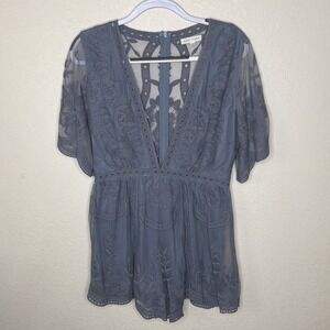 Honey Punch Romper Womens Size L Sheer Lace Mesh Whimsical Fairy Dainty Shorts